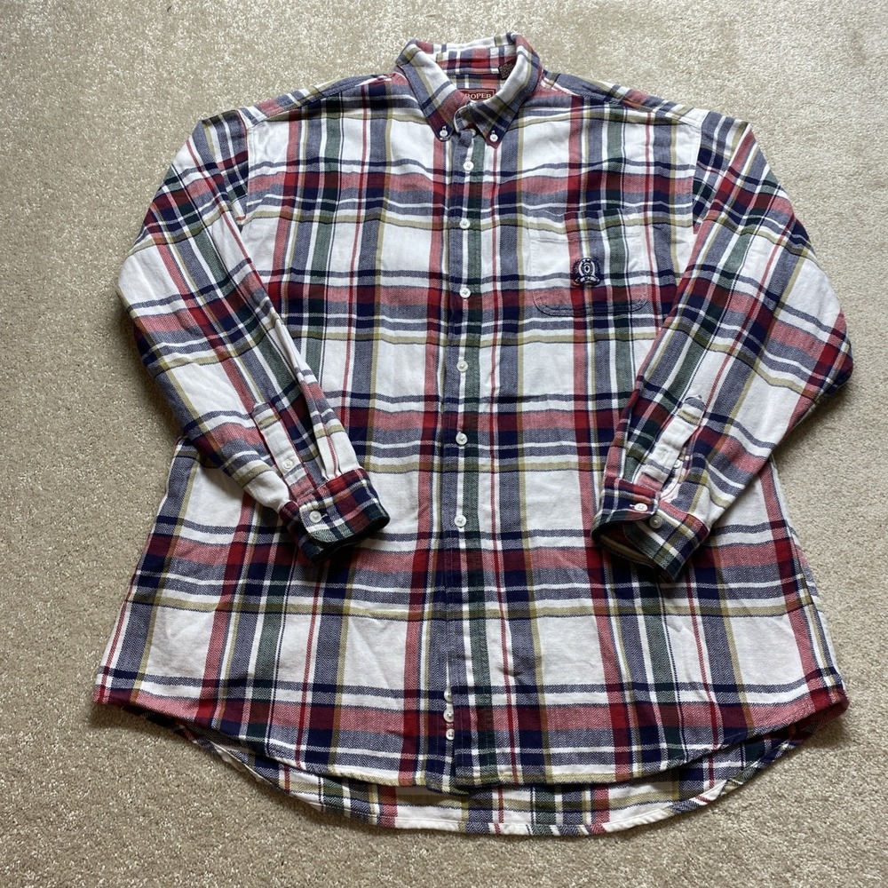 Roper Button Down Shirt Mens 2XL White Red Blue Plaid Herringbone 201161310